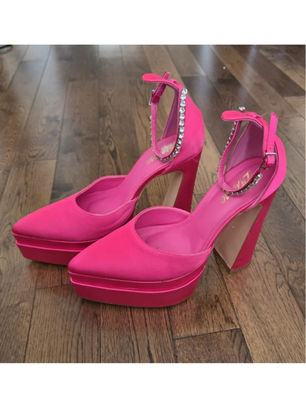 Women's Liliana Platform Heels Size 10 Pink Rhinestone Ankle Strap - Picture 3 of 10